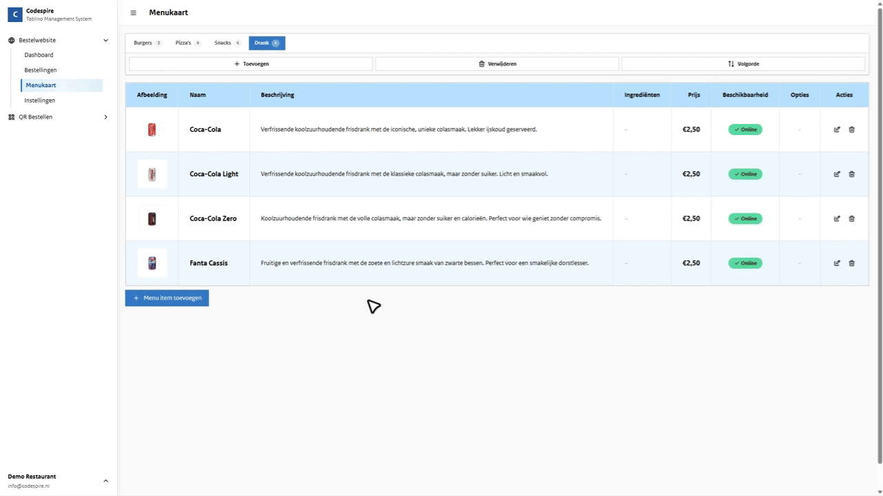 Menubeheer Dashboard